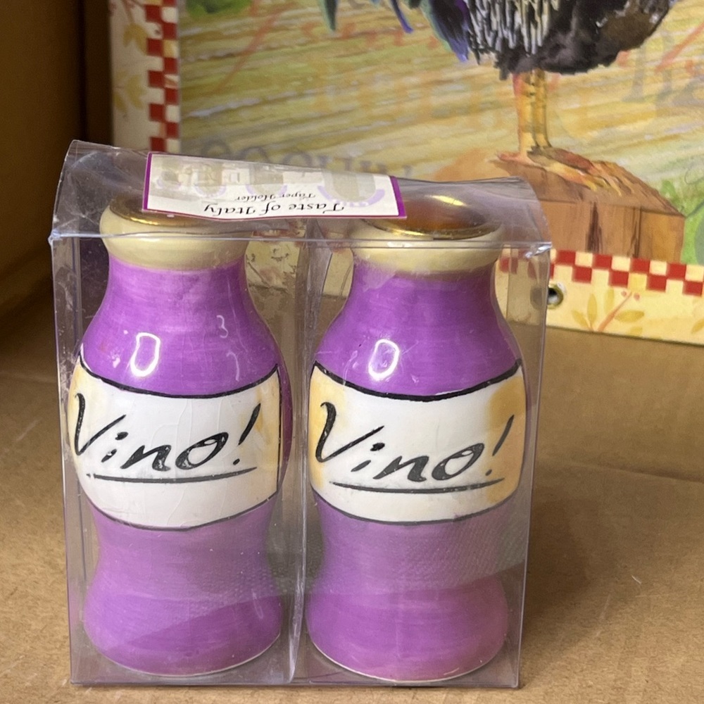 Pacific Island Creations Taste of Italy Vino! Purple Taper Candle Holders Set